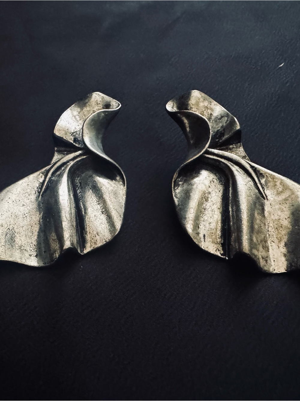 Silver Folded Metal Statement Earrings
